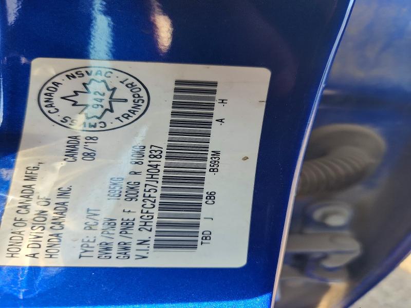 Продажа на аукционе авто 2018 Honda Civic, vin: 2HGFC2F57JH041837, номер лота: 55960586