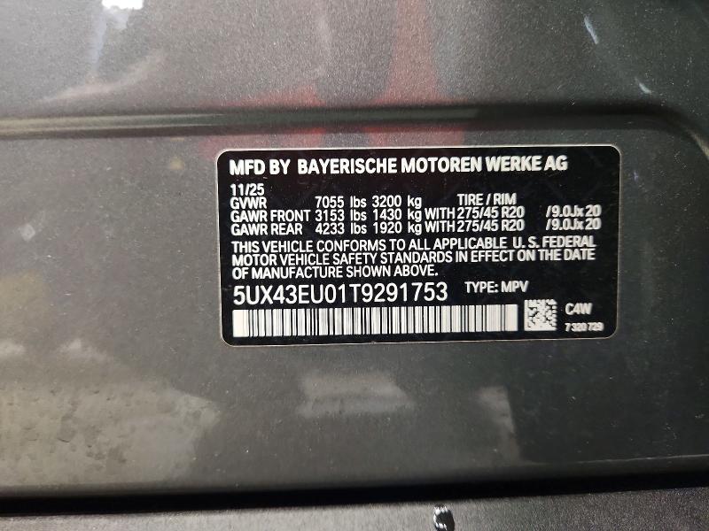 2026 Bmw X5 მანქანა იყიდება აუქციონზე, vin: 5UX43EU01T9291753, აუქციონის ნომერი: 57549046