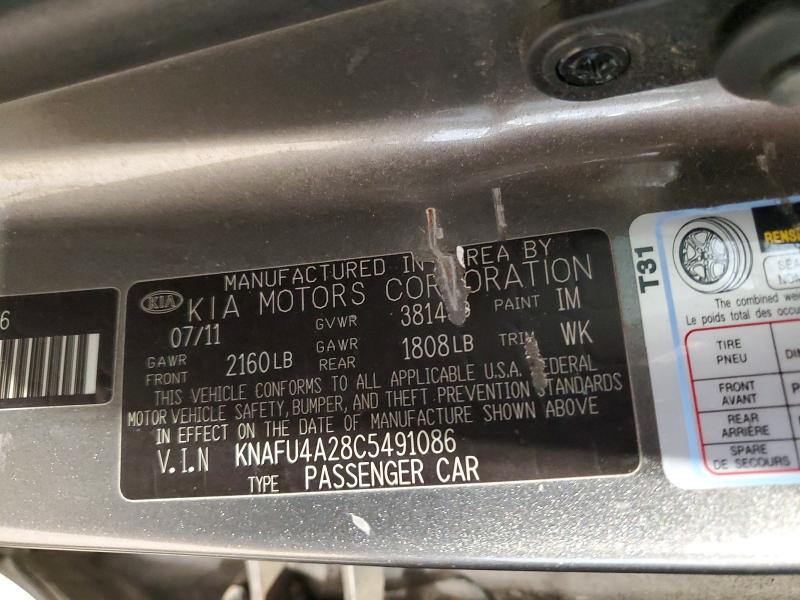 57899226 :رقم المزاد ، KNAFU4A28C5491086 vin ، 2012 Kia Forte مزاد بيع