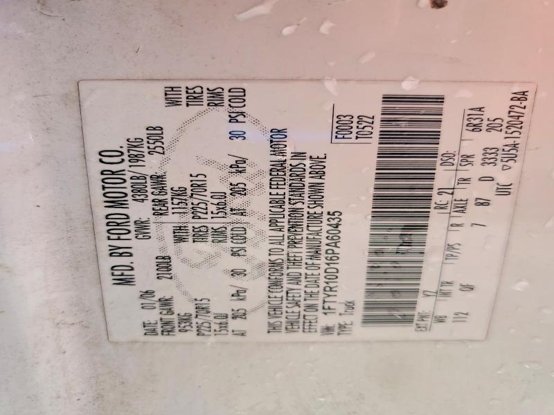 55151556 :رقم المزاد ، 1FTYR10D16PA60435 vin ، 2006 Ford Ranger مزاد بيع