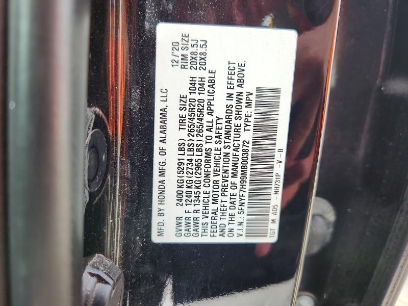 56612186 :رقم المزاد ، 5FNYF7H99MB003872 vin ، 2021 Honda Passport مزاد بيع