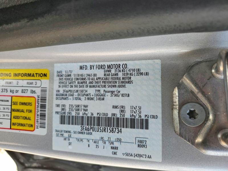 Aukcja sprzedaży 2018 Ford Fusion, vin: 3FA6P0LU5JR158734, numer aukcji: 55874486