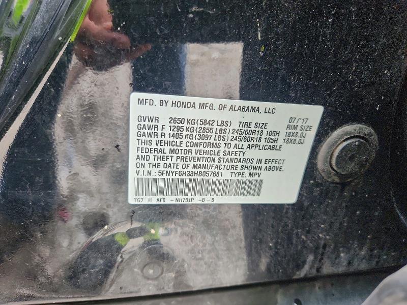Aukcja sprzedaży 2017 Honda Pilot, vin: 5FNYF6H33HB057681, numer aukcji: 55578446