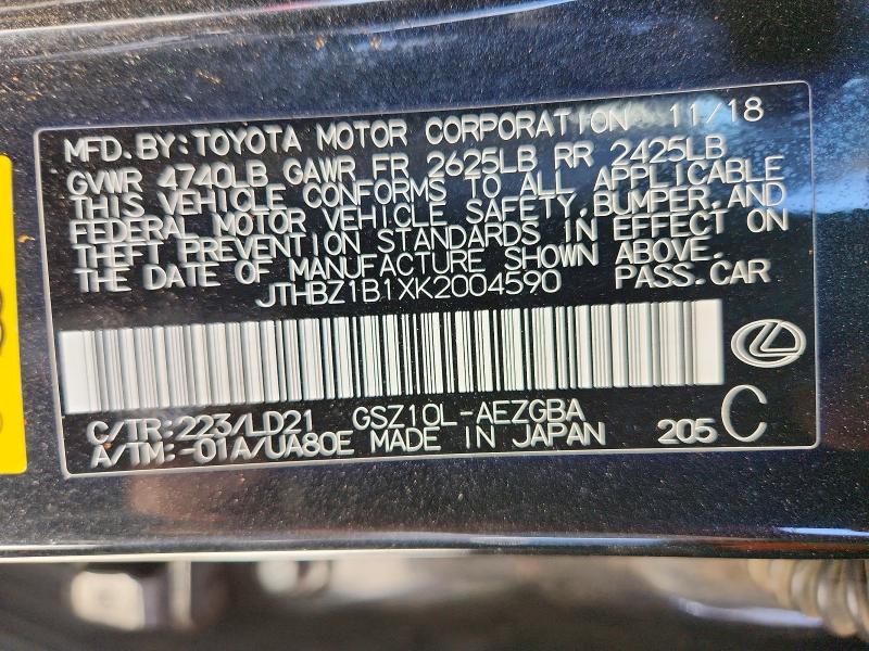 Aukcja sprzedaży 2019 Lexus Es, vin: JTHBZ1B1XK2004590, numer aukcji: 56889486