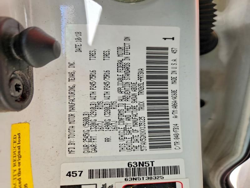2019 Toyota Tacoma მანქანა იყიდება აუქციონზე, vin: 5TFAX5GN1KX135125, აუქციონის ნომერი: 56835546