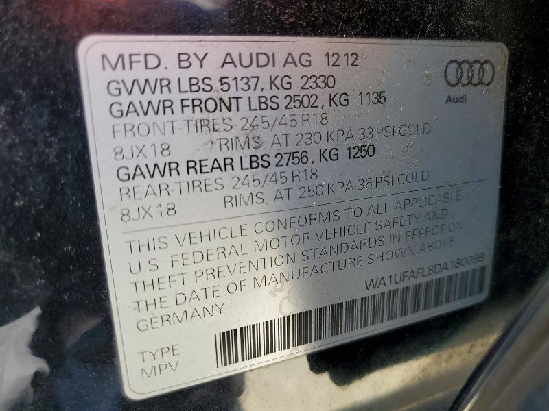 2013 Audi A4 Allroad მანქანა იყიდება აუქციონზე, vin: WA1UFAFL8DA180099, აუქციონის ნომერი: 58019296