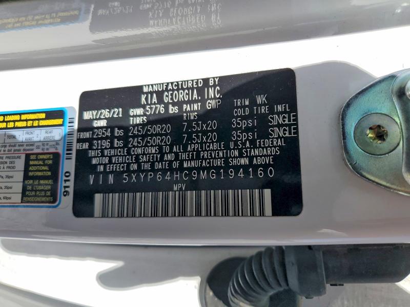 57158456 :رقم المزاد ، 5XYP64HC9MG194160 vin ، 2021 Kia Telluride مزاد بيع