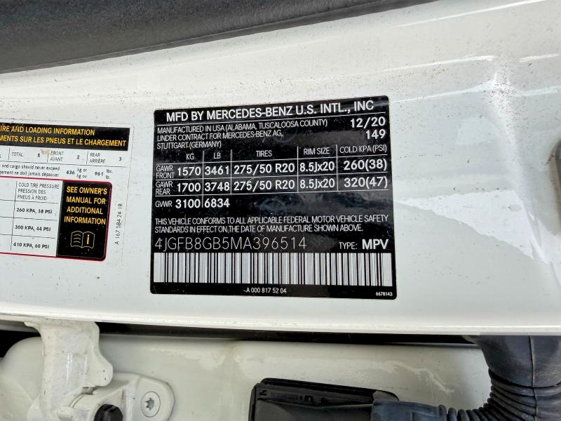 Aukcja sprzedaży 2021 Mercedes-benz Gle, vin: 4JGFB8GB5MA396514, numer aukcji: 59707646