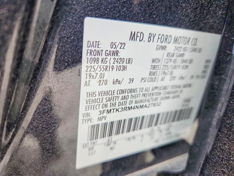 2022 Ford Mustang Mach-e მანქანა იყიდება აუქციონზე, vin: 3FMTK3RM4NMA27832, აუქციონის ნომერი: 56626786
