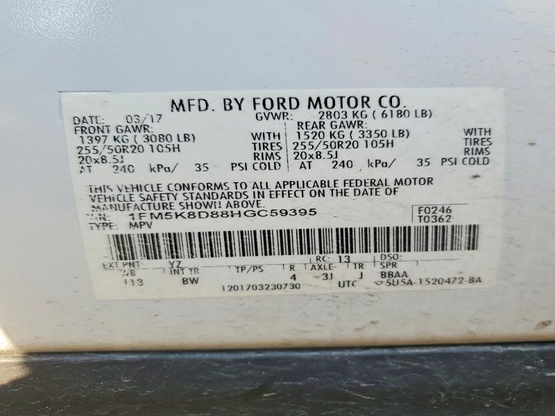Продаж на аукціоні авто 2017 Ford Explorer, vin: 1FM5K8D88HGC59395, номер лоту: 58998726