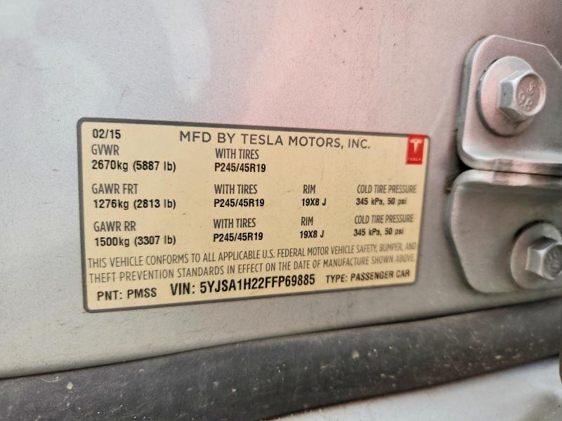 Продажа на аукционе авто 2015 Tesla Model S, vin: 5YJSA1H22FFP69885, номер лота: 57190626