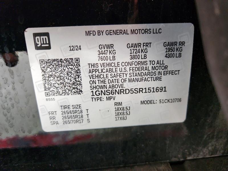 56989006 :رقم المزاد ، 1GNS6NRD5SR151691 vin ، 2025 Chevrolet Tahoe مزاد بيع