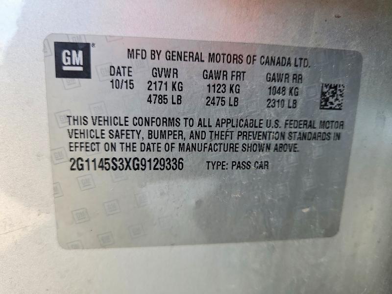 57373686 :رقم المزاد ، 2G1145S3XG9129336 vin ، 2016 Chevrolet Impala مزاد بيع