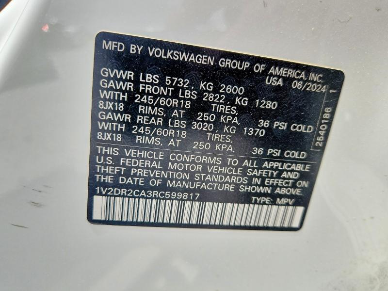 Продажа на аукционе авто 2024 Volkswagen Atlas, vin: 1V2DR2CA3RC599817, номер лота: 58119676