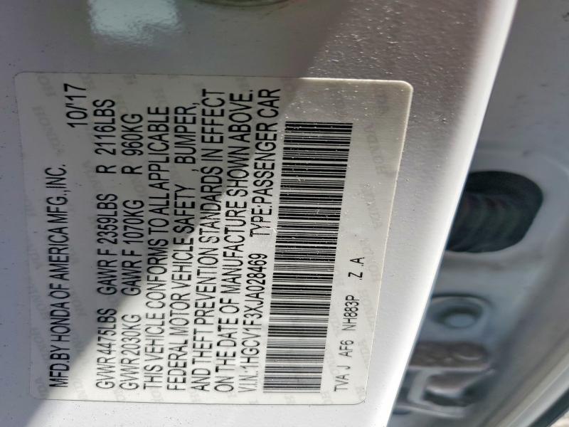 2018 Honda Accord მანქანა იყიდება აუქციონზე, vin: 1HGCV1F3XJA028469, აუქციონის ნომერი: 57744616