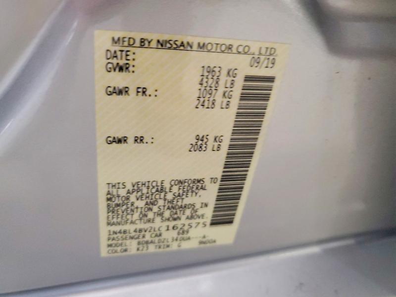 57551886 :رقم المزاد ، 1N4BL4BV2LC162575 vin ، 2020 Nissan Altima مزاد بيع