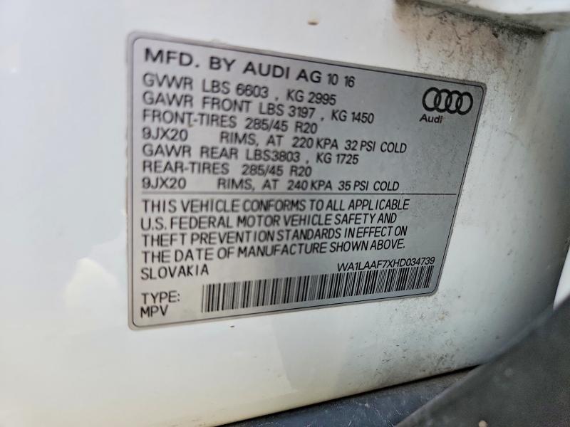 Продаж на аукціоні авто 2017 Audi Q7, vin: WA1LAAF7XHD034739, номер лоту: 59032586