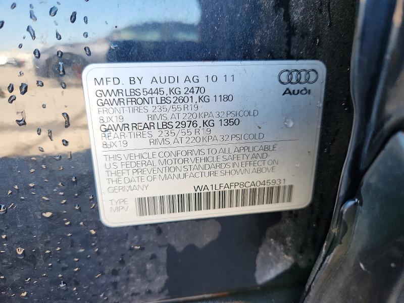 59143456 :رقم المزاد ، WA1LFAFP8CA045931 vin ، 2012 Audi Q5 مزاد بيع