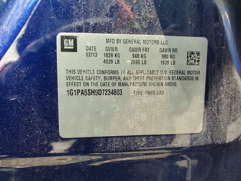 2013 Chevrolet Cruze მანქანა იყიდება აუქციონზე, vin: 1G1PA5SH9D7234803, აუქციონის ნომერი: 56968756
