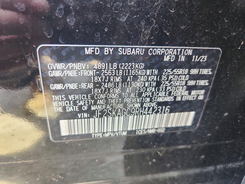 56463416 :رقم المزاد ، JF2SKAGC9RH442316 vin ، 2024 Subaru Forester مزاد بيع