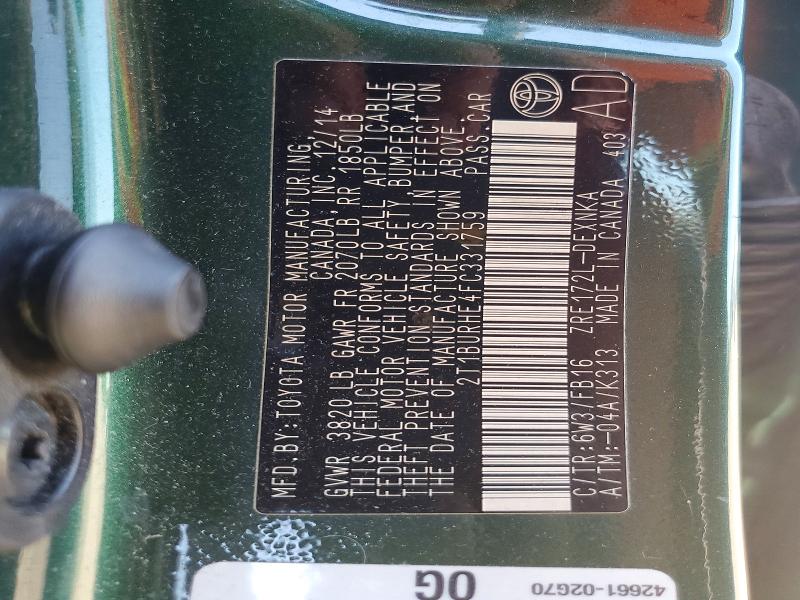 55751996 :رقم المزاد ، 2T1BURHE4FC331759 vin ، 2015 Toyota Corolla مزاد بيع