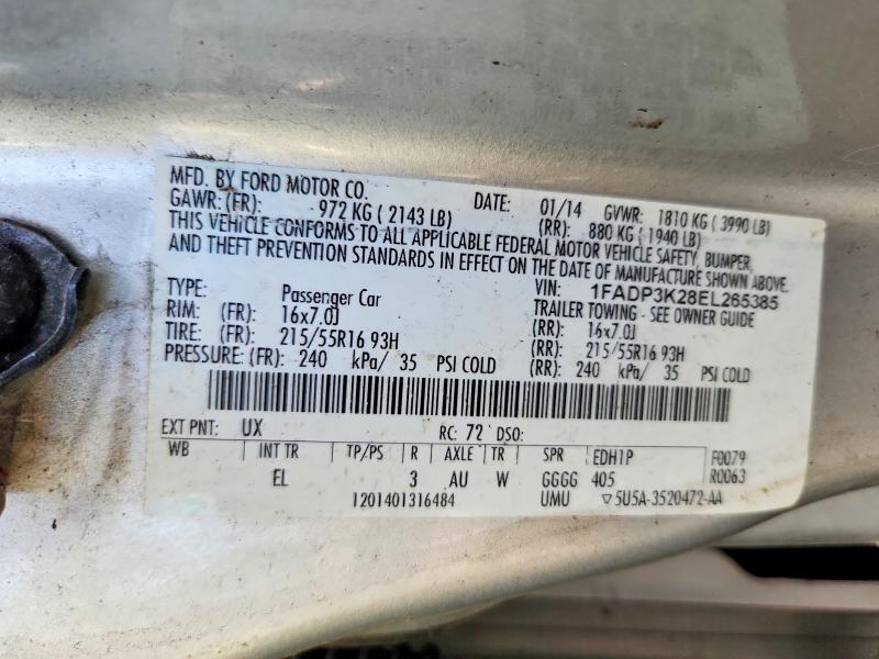 57365486 :رقم المزاد ، 1FADP3K28EL265385 vin ، 2014 Ford Focus مزاد بيع