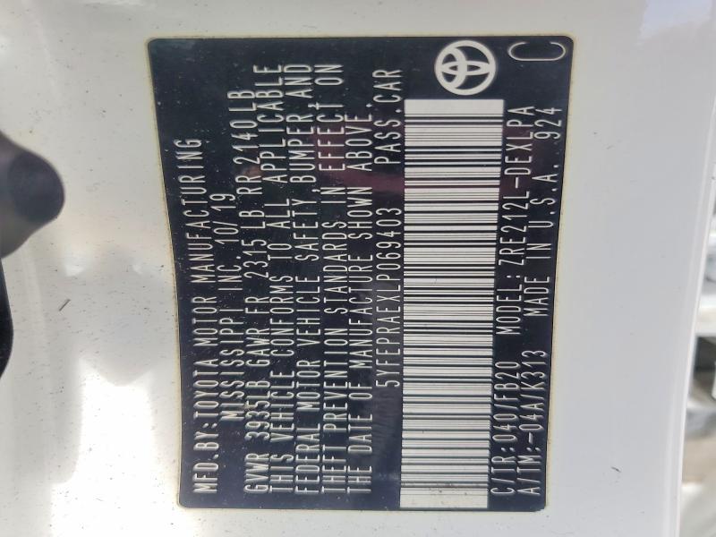 Aukcja sprzedaży 2020 Toyota Corolla, vin: 5YFEPRAEXLP069403, numer aukcji: 56610326