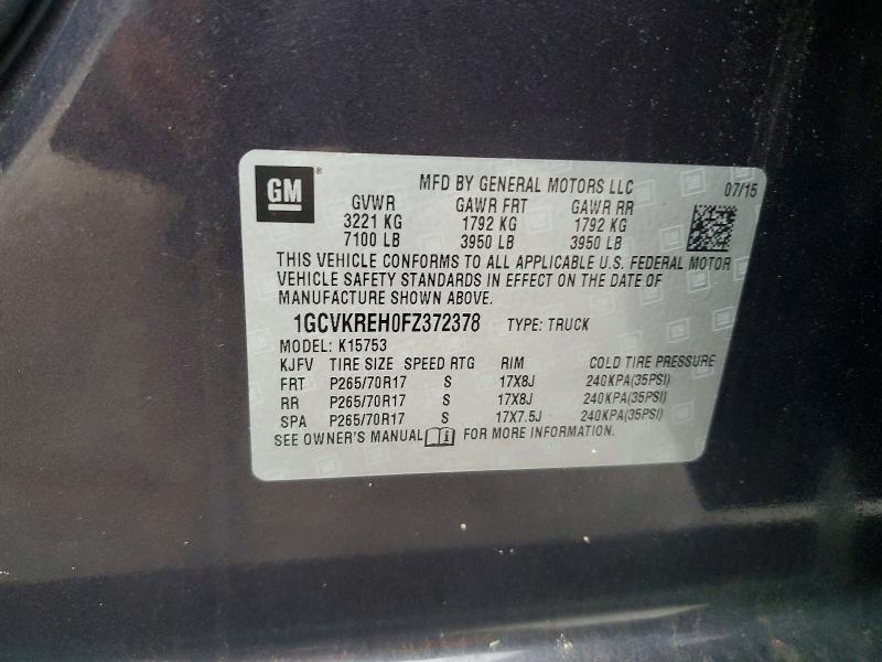 2015 Chevrolet Silverado მანქანა იყიდება აუქციონზე, vin: 1GCVKREH0FZ372378, აუქციონის ნომერი: 56218976