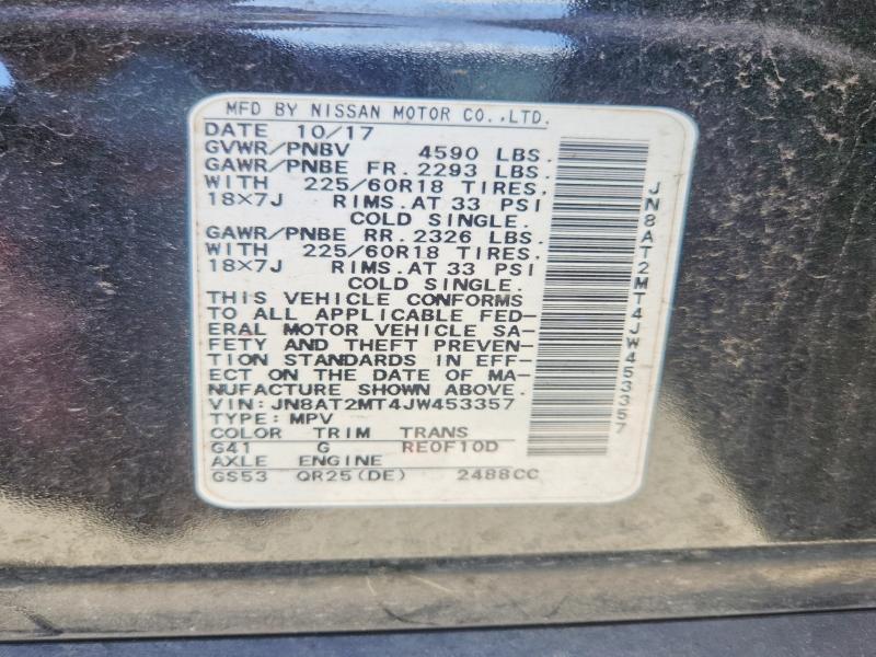 76293175 :رقم المزاد ، JN8AT2MT4JW453357 vin ، 2018 Nissan Rogue مزاد بيع
