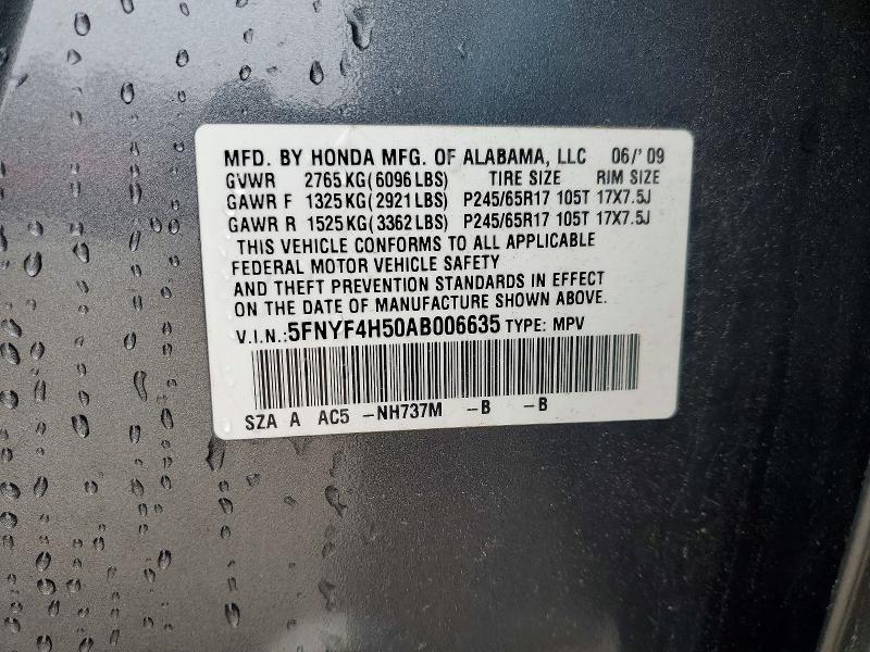 2010 Honda Pilot მანქანა იყიდება აუქციონზე, vin: 5FNYF4H50AB006635, აუქციონის ნომერი: 58378826