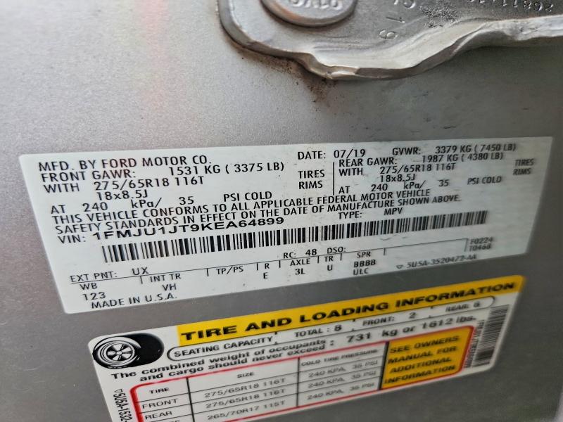 2019 Ford Expedition მანქანა იყიდება აუქციონზე, vin: 1FMJU1JT9KEA64899, აუქციონის ნომერი: 58951406