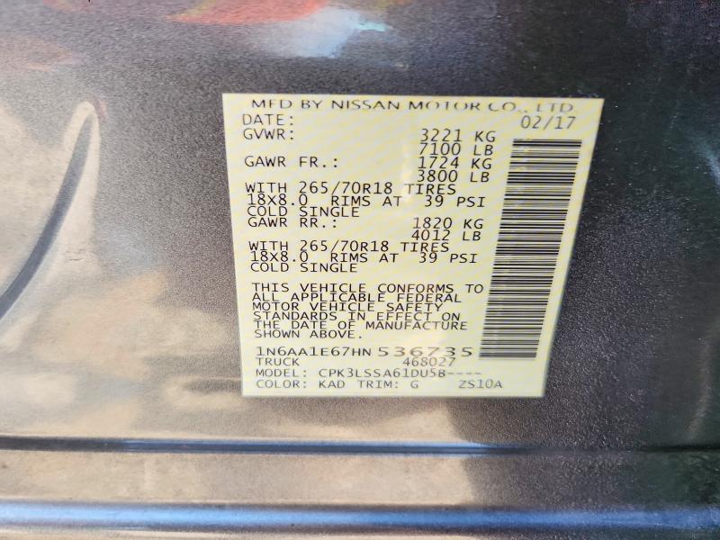 57610036 :رقم المزاد ، 1N6AA1E67HN536735 vin ، 2017 Nissan Titan مزاد بيع