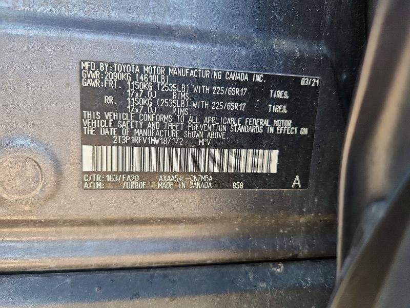 Продажа на аукционе авто 2021 Toyota Rav4, vin: 2T3P1RFV1MW187172, номер лота: 55188156