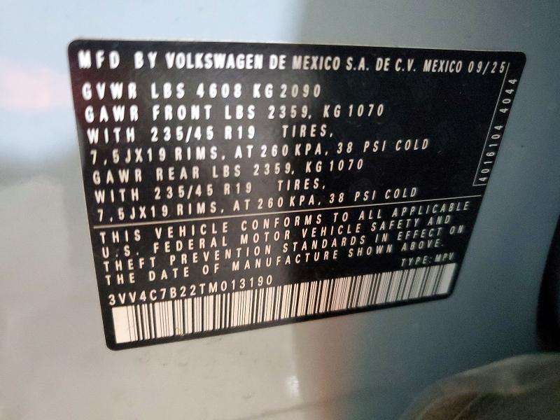 57493236 :رقم المزاد ، 3VV4C7B22TM013190 vin ، 2026 Volkswagen Taos مزاد بيع