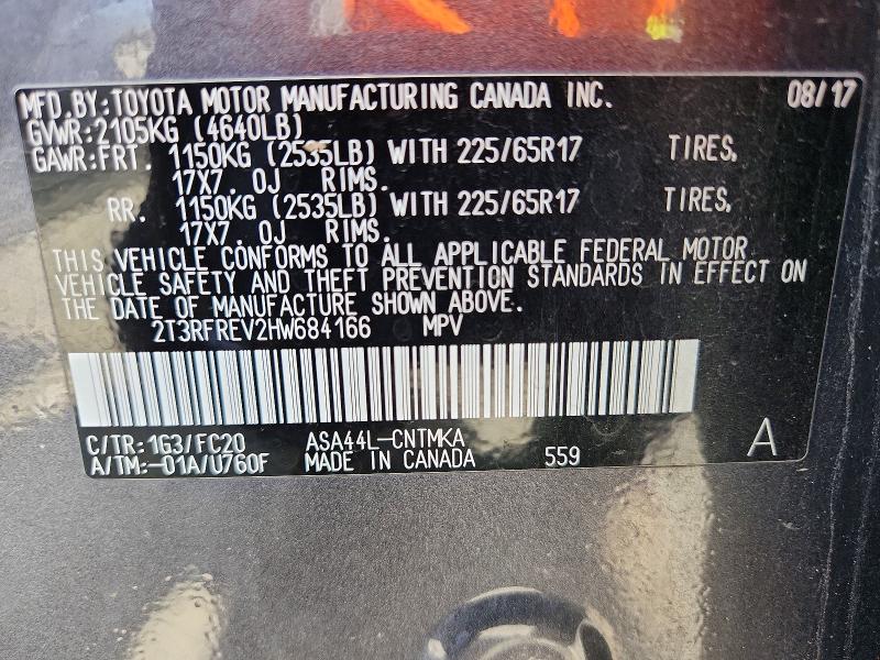 55748246 :رقم المزاد ، 2T3RFREV2HW684166 vin ، 2017 Toyota Rav4 مزاد بيع