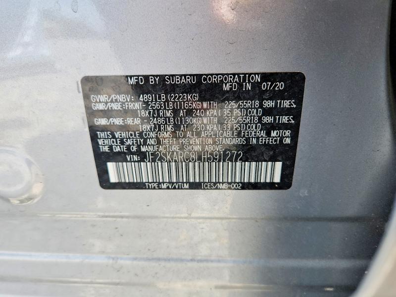 2020 Subaru Forester მანქანა იყიდება აუქციონზე, vin: JF2SKARC8LH591272, აუქციონის ნომერი: 57390246