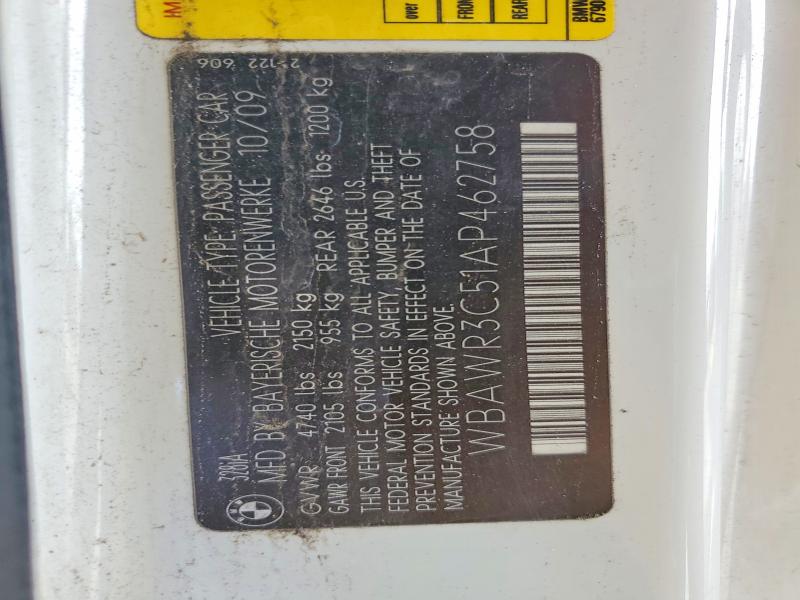 Продажа на аукционе авто 2010 Bmw 328, vin: WBAWR3C51AP462758, номер лота: 56705056