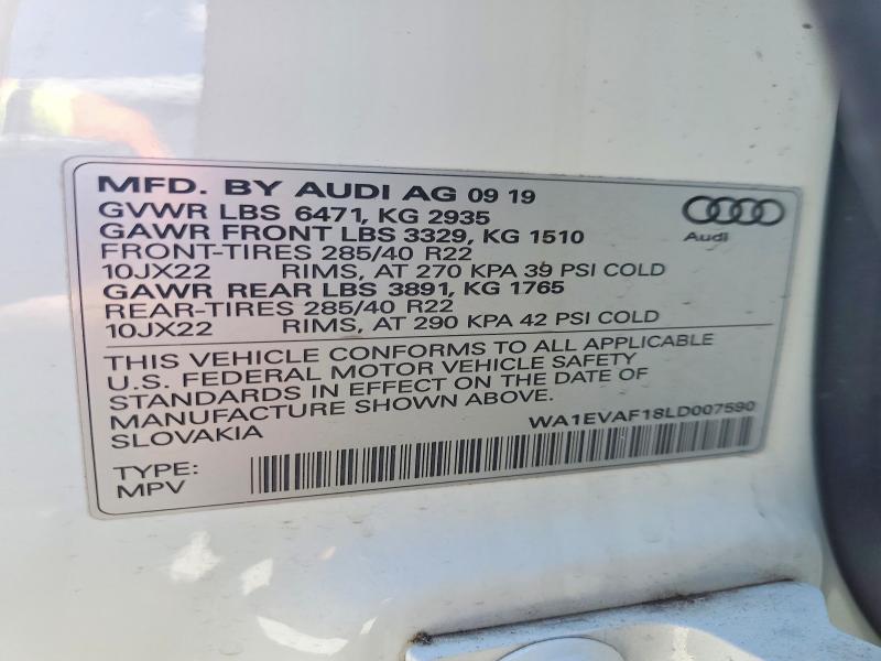 55514146 :رقم المزاد ، WA1EVAF18LD007590 vin ، 2020 Audi Q8 مزاد بيع