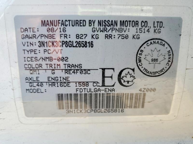Aukcja sprzedaży 2016 Nissan Micra, vin: 3N1CK3CP8GL265816, numer aukcji: 55431186