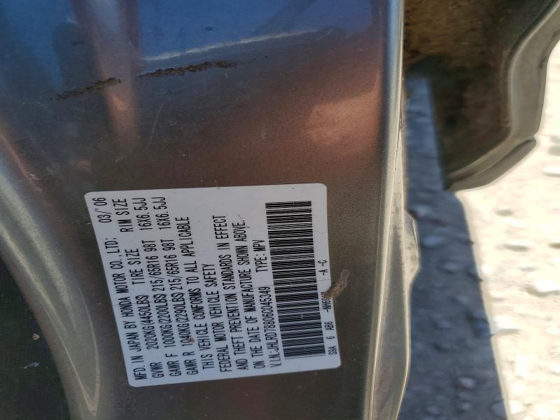 Aukcja sprzedaży 2006 Honda Cr-v, vin: JHLRD78806C045349, numer aukcji: 55787976