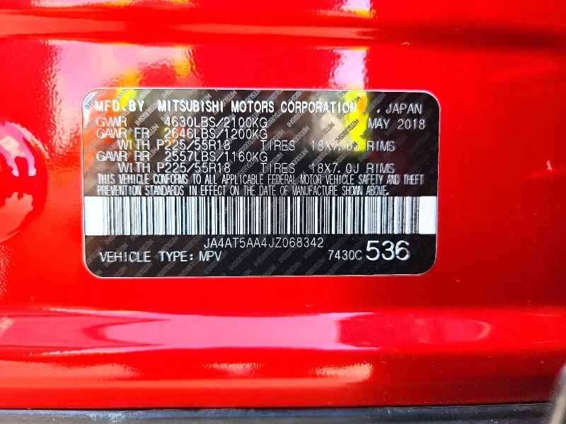 2018 Mitsubishi Eclipse Cross მანქანა იყიდება აუქციონზე, vin: JA4AT5AA4JZ068342, აუქციონის ნომერი: 56698276