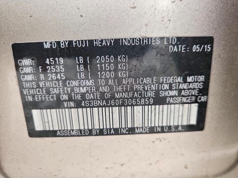 58394466 :رقم المزاد ، 4S3BNAJ60F3065859 vin ، 2015 Subaru Legacy مزاد بيع