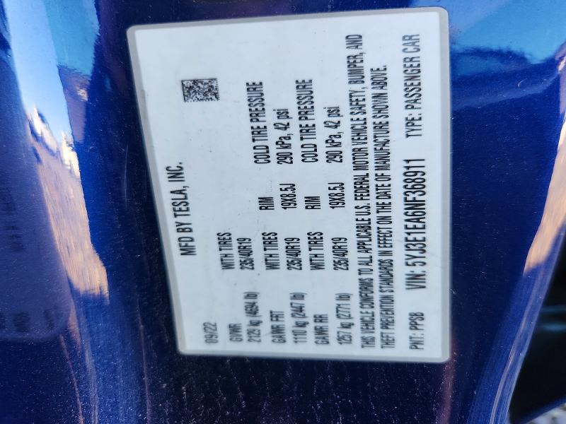 Продаж на аукціоні авто 2022 Tesla Model 3, vin: 5YJ3E1EA6NF368911, номер лоту: 57172416