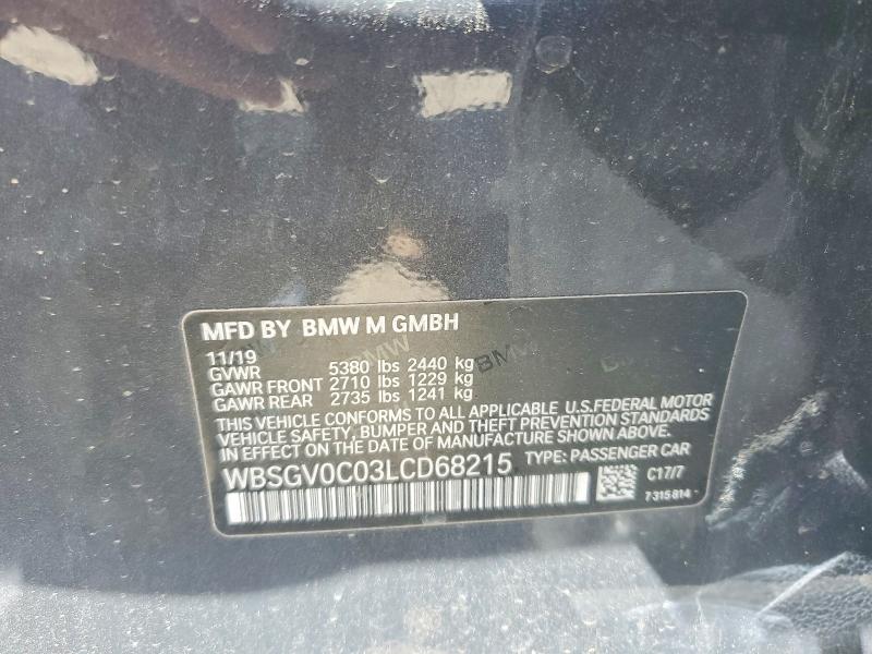 57610276 :رقم المزاد ، WBSGV0C03LCD68215 vin ، 2020 Bmw M8 مزاد بيع