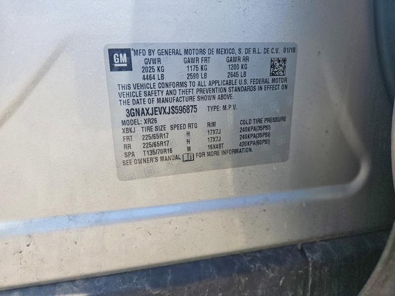 Aukcja sprzedaży 2018 Chevrolet Equinox, vin: 3GNAXJEVXJS596875, numer aukcji: 41633976