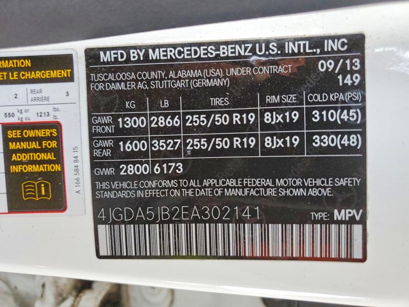 Aukcja sprzedaży 2014 Mercedes-benz Ml, vin: 4JGDA5JB2EA302141, numer aukcji: 55714476
