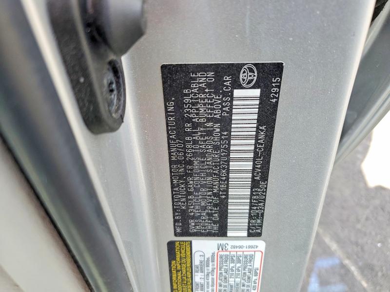 Aukcja sprzedaży 2007 Toyota Camry, vin: 4T1BE46K37U175514, numer aukcji: 58841766
