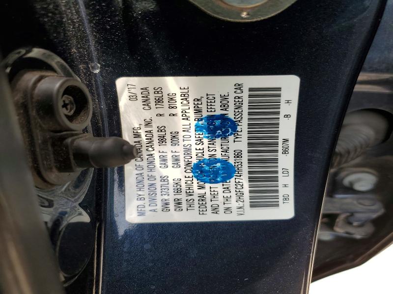 2017 Honda Civic მანქანა იყიდება აუქციონზე, vin: 2HGFC2F74HH531860, აუქციონის ნომერი: 58051096