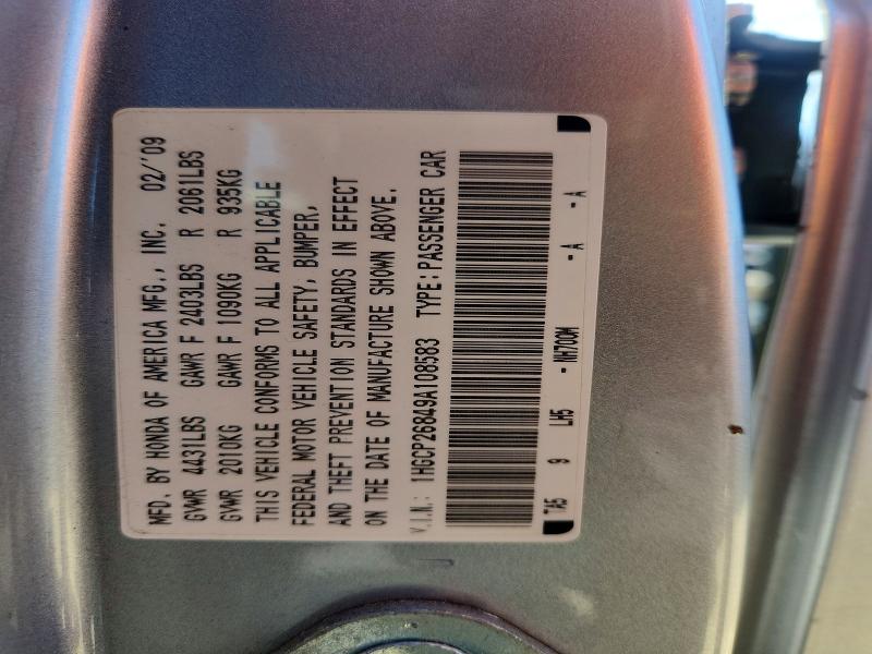 55650946 :رقم المزاد ، 1HGCP26849A108583 vin ، 2009 Honda Accord مزاد بيع
