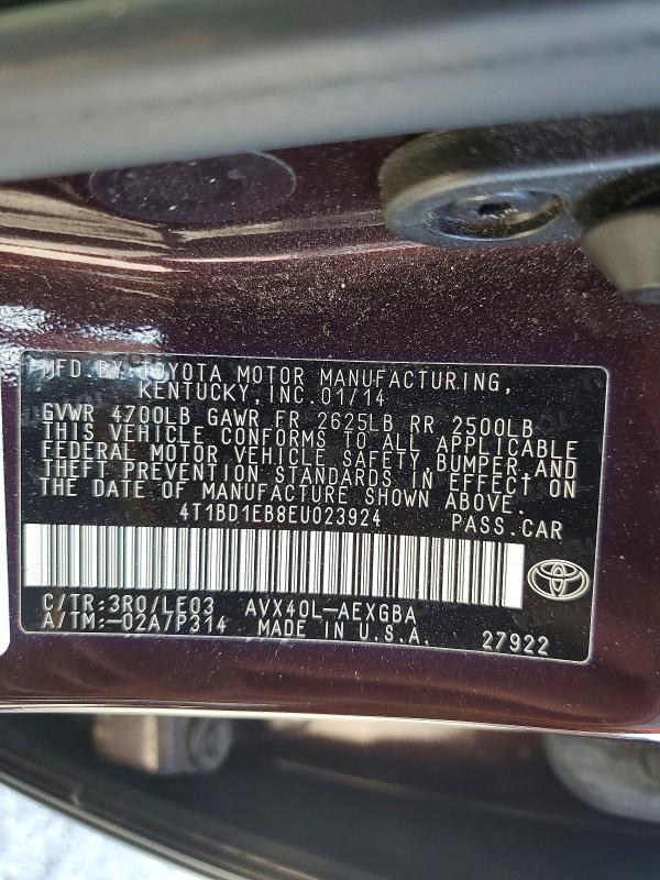 55845986 :رقم المزاد ، 4T1BD1EB8EU023924 vin ، 2014 Toyota Avalon Hybrid مزاد بيع
